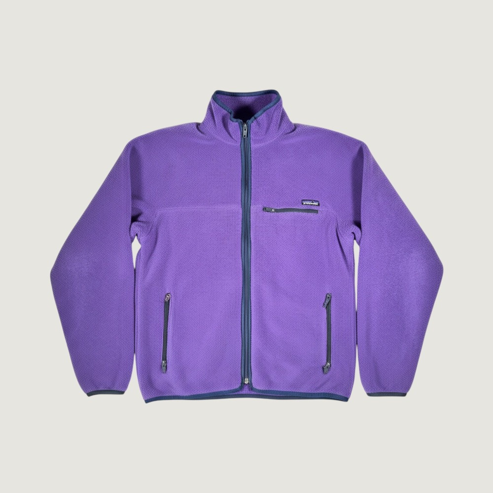 Patagonia Vintage Purple Fleece Jacket Size Large Full Zip Blue Trim 3 Pockets